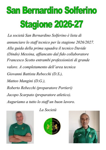 SAN BERNARDINO Primo annuncio: il nuovo staff tecnico