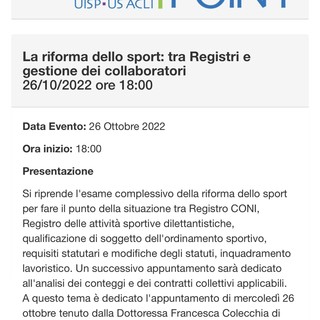 RIFORMA DELLO SPORT Oggi webinar gratuito