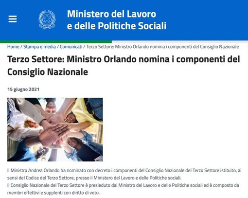 ELETTI i nuovi rappresentanti del Consiglio nazionale del Terzo settore