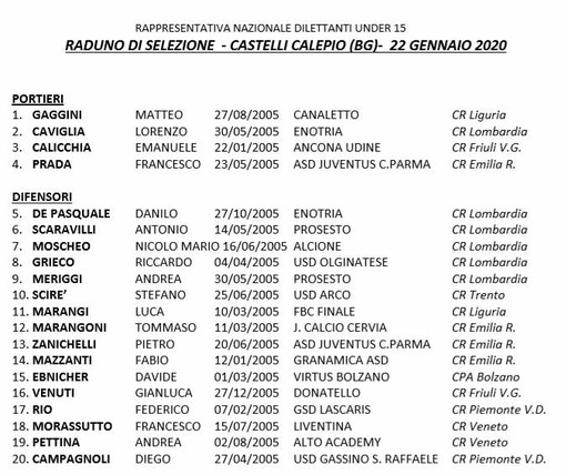 Rappresentativa Under 15 LND, al via i raduni territoriali: il 22 a Castelli Calepio (BG)