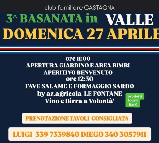TERZA BASANATA IN VALLE Appuntamento domenica 27 aprile