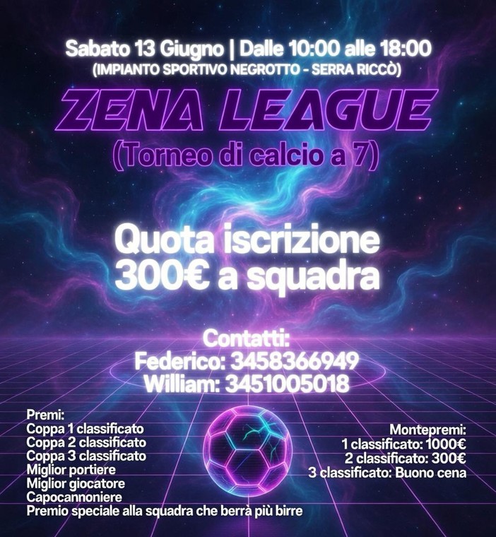 ZENA LEAGUE Sabato 13 giugno dalle 10 alle 18 appuntamento per il torneo di Serra Riccò